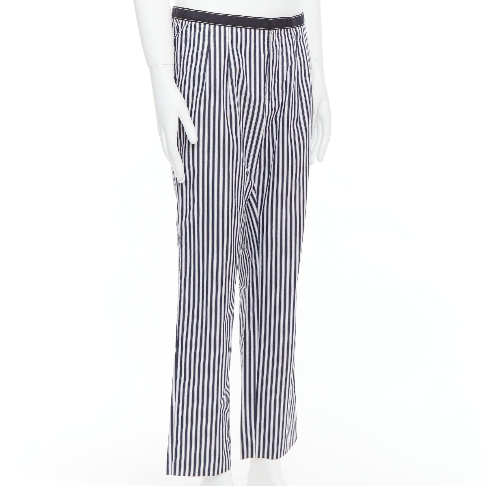 Grigio DRIES VAN NOTEN pantaloni larghi a righe in cotone bianco nero IT48 M in vendita