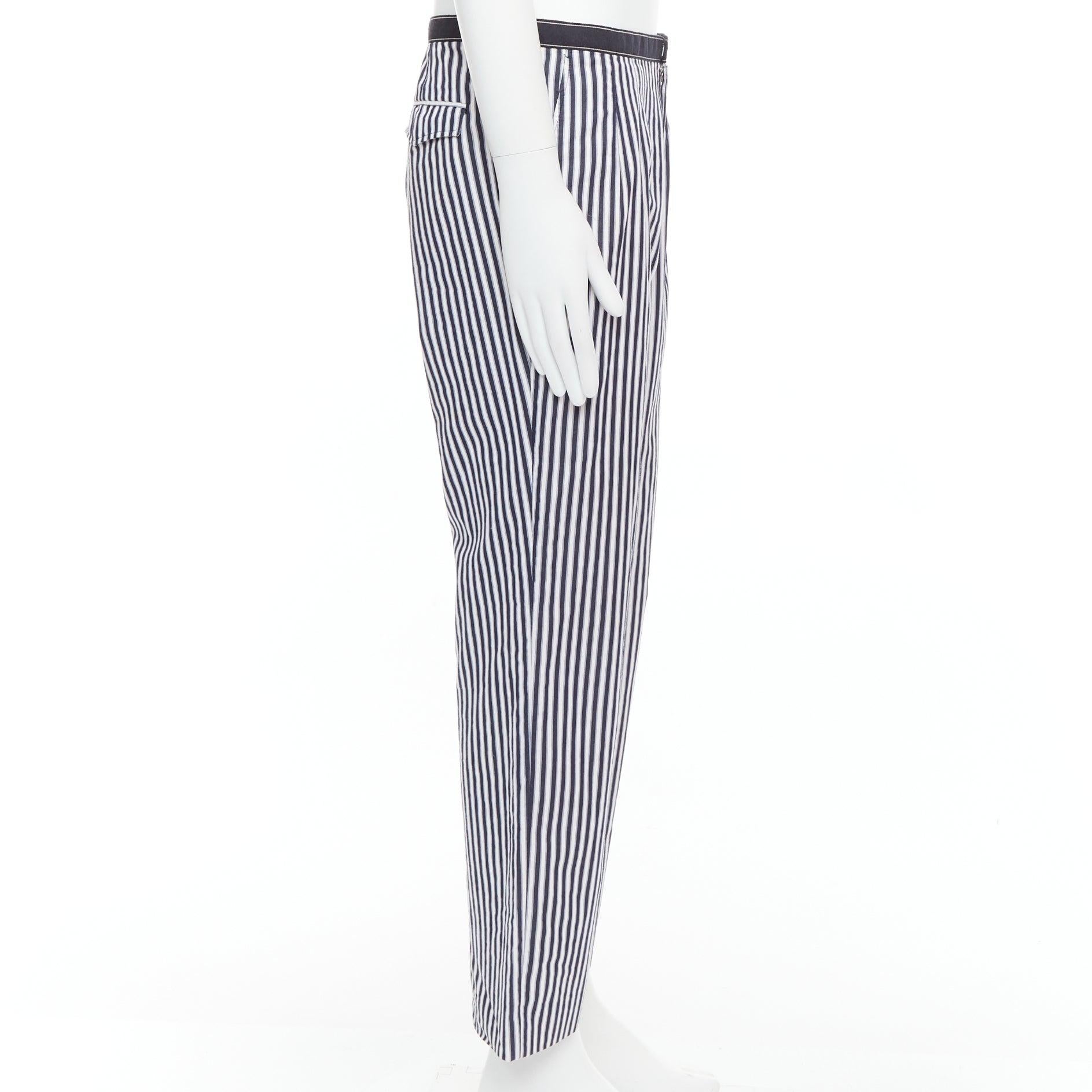 DRIES VAN NOTEN pantaloni larghi a righe in cotone bianco nero IT48 M In condizioni discrete in vendita a Hong Kong, NT