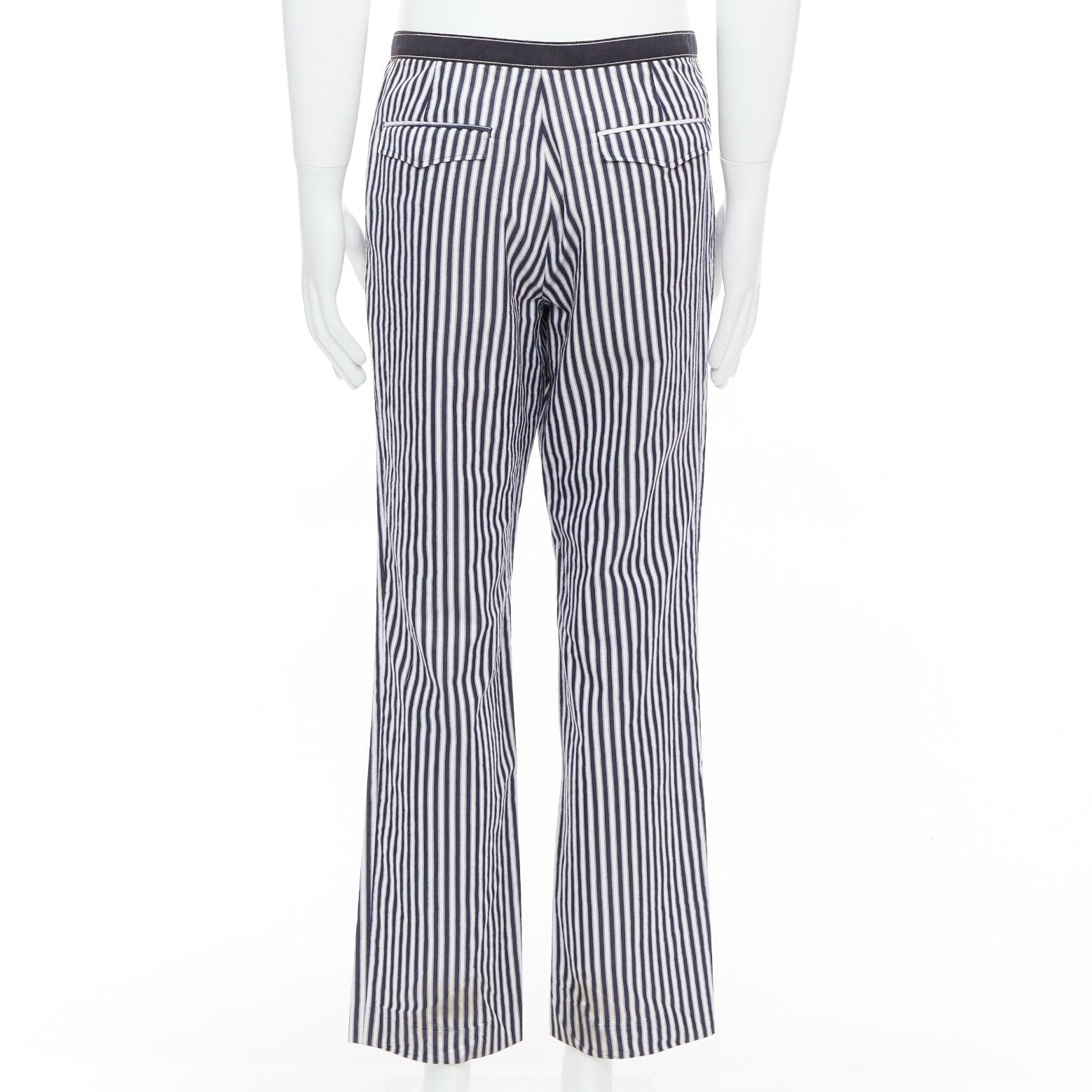 Uomo DRIES VAN NOTEN pantaloni larghi a righe in cotone bianco nero IT48 M in vendita