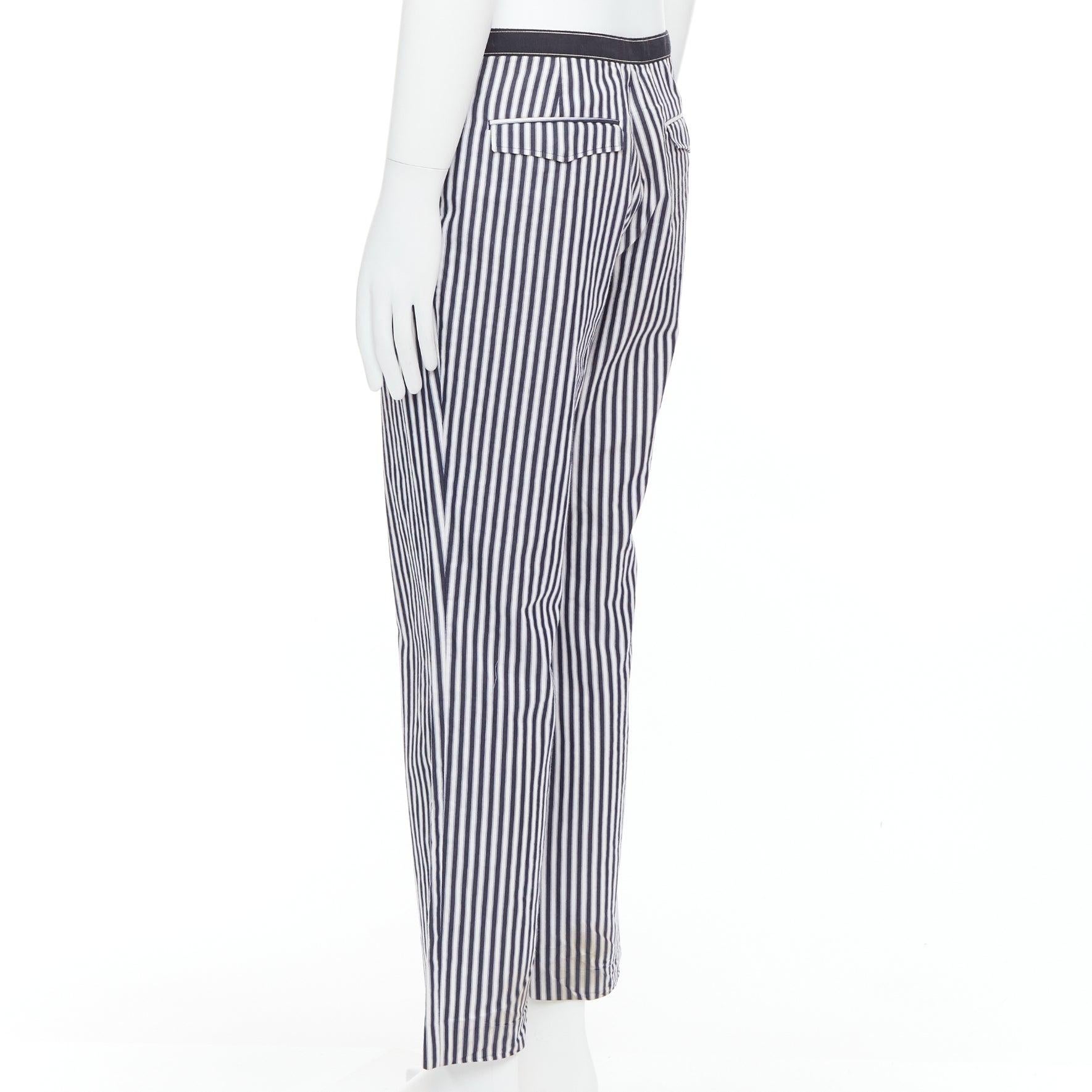 DRIES VAN NOTEN pantaloni larghi a righe in cotone bianco nero IT48 M in vendita 1