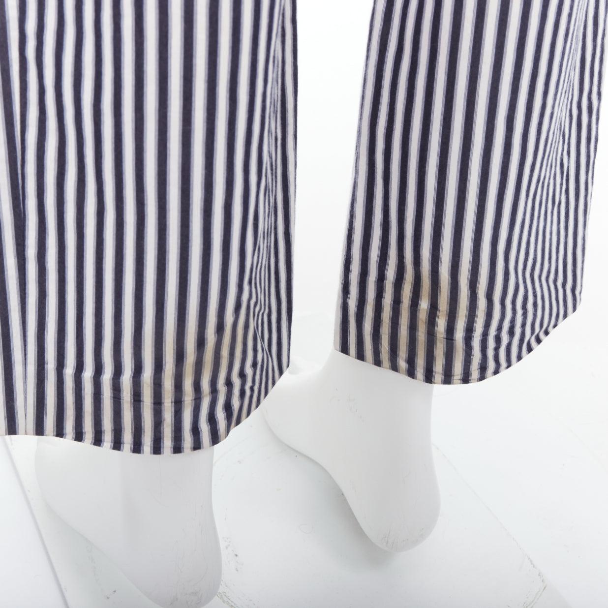 DRIES VAN NOTEN pantaloni larghi a righe in cotone bianco nero IT48 M in vendita 2