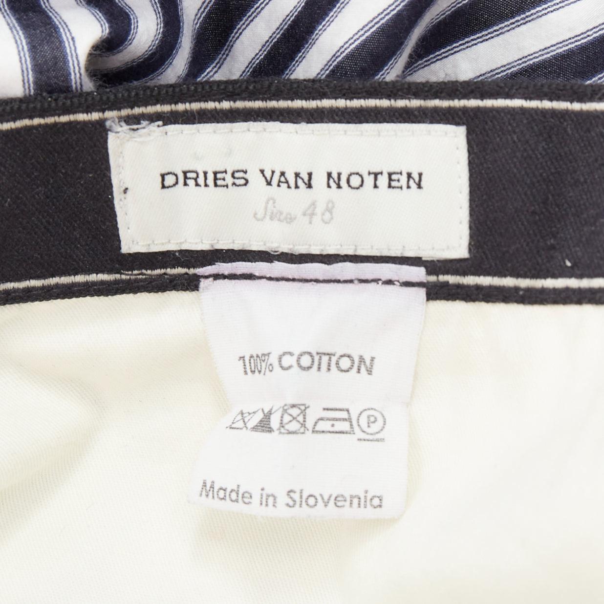 DRIES VAN NOTEN pantaloni larghi a righe in cotone bianco nero IT48 M in vendita 3