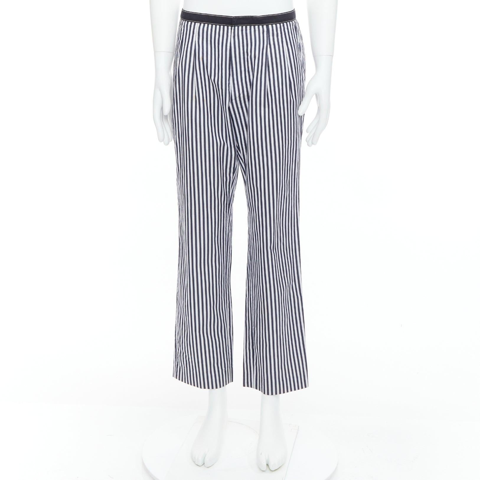 DRIES VAN NOTEN pantaloni larghi a righe in cotone bianco nero IT48 M in vendita 4