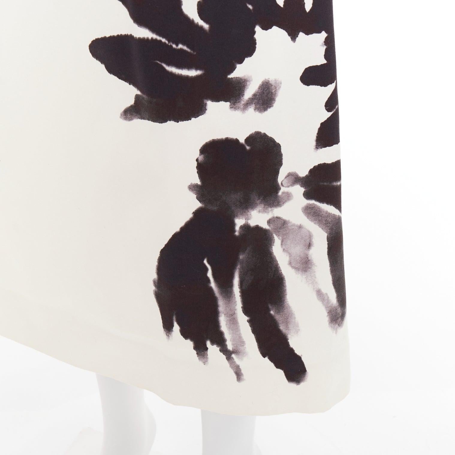 DRIES VAN NOTEN black white cotton watercolor floral print midi skirt FR38 M For Sale 2