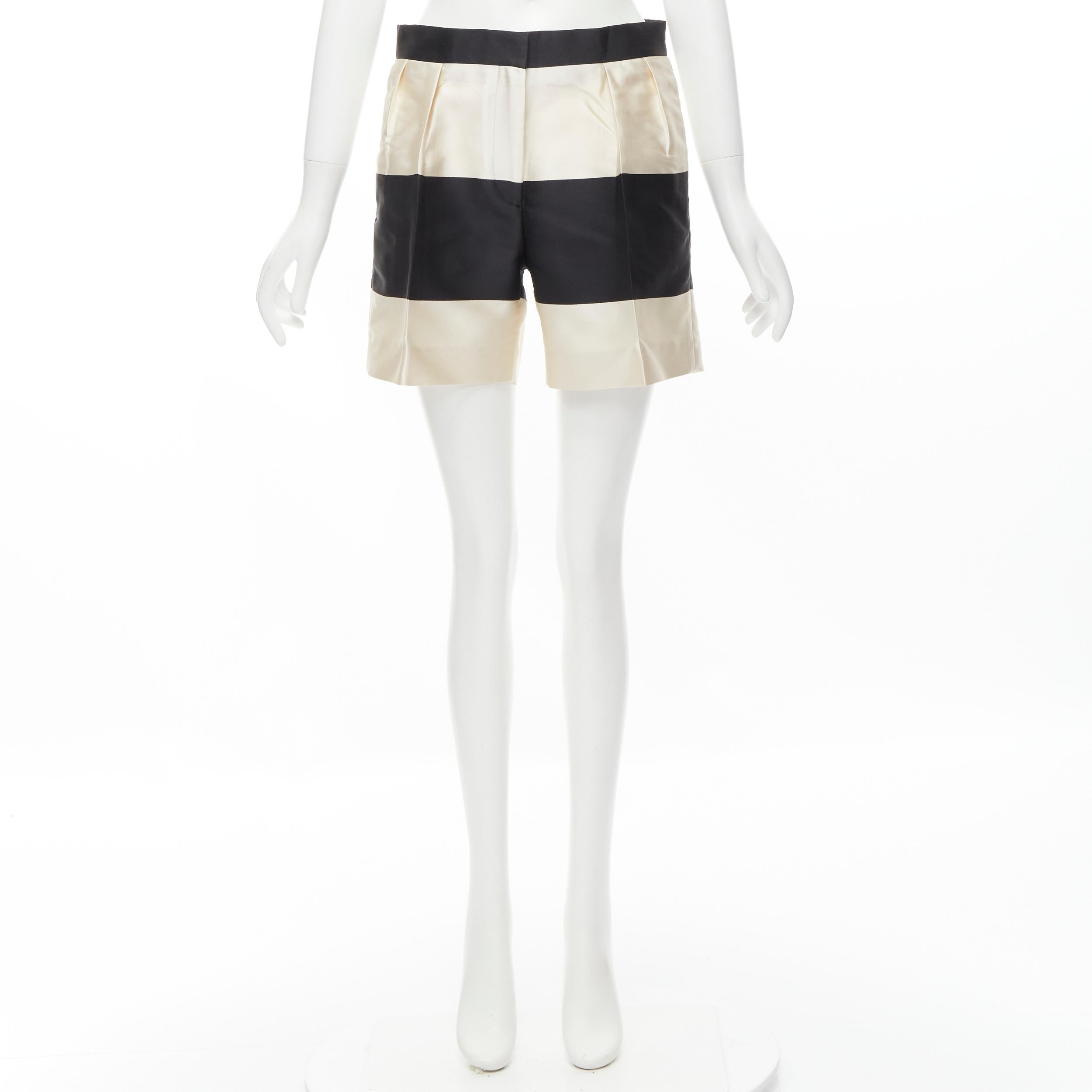 DRIES VAN NOTEN black white polyester silk striped pleat front shorts FR36 S For Sale 4