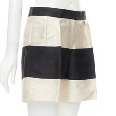 DRIES VAN NOTEN black white polyester silk striped pleat front shorts FR36 S