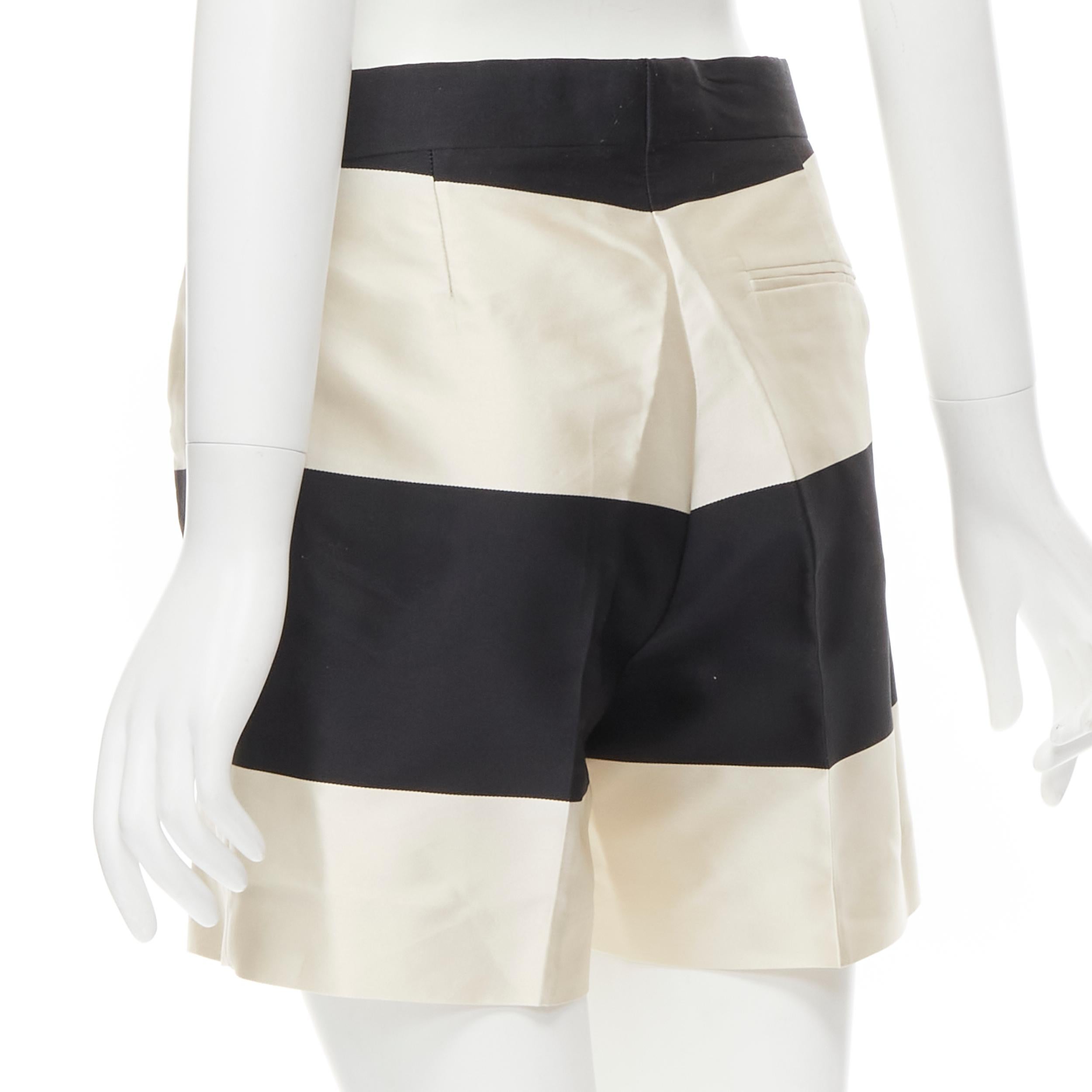 DRIES VAN NOTEN black white polyester silk striped pleat front shorts FR36 S In Excellent Condition For Sale In Hong Kong, NT