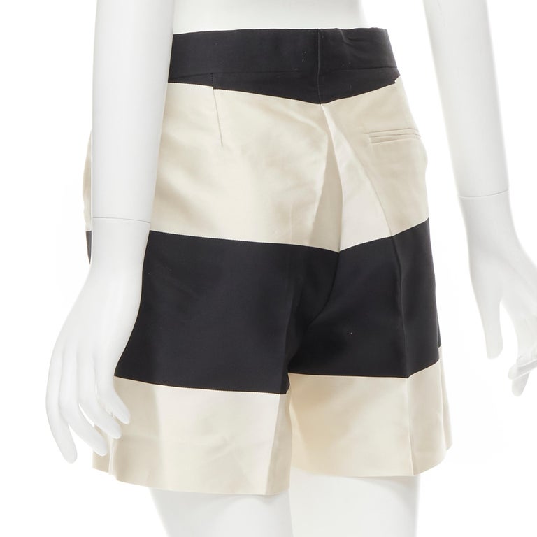DRIES VAN NOTEN black white polyester silk striped pleat front shorts FR36  S For Sale at 1stDibs | white polyester shorts