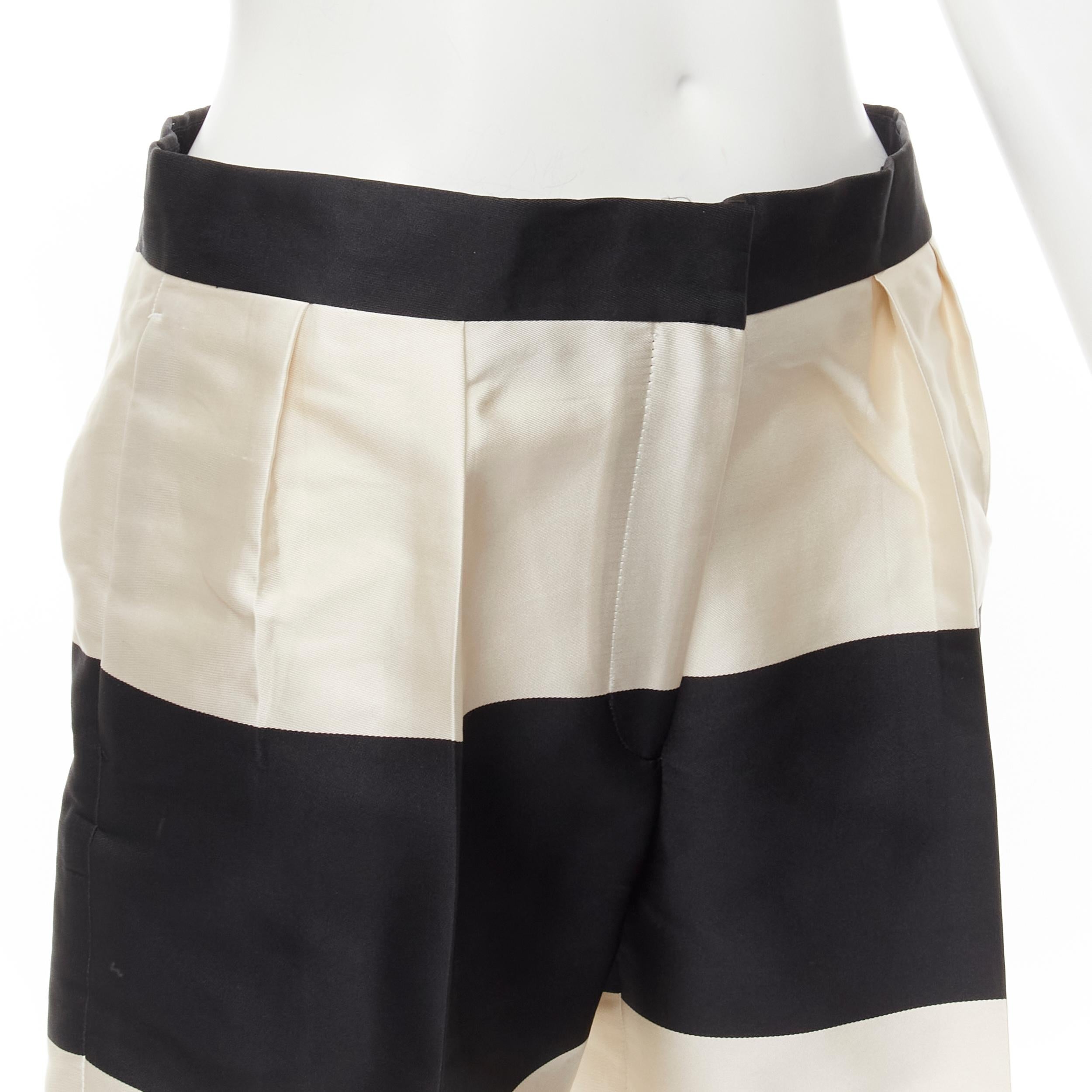 Women's DRIES VAN NOTEN black white polyester silk striped pleat front shorts FR36 S For Sale