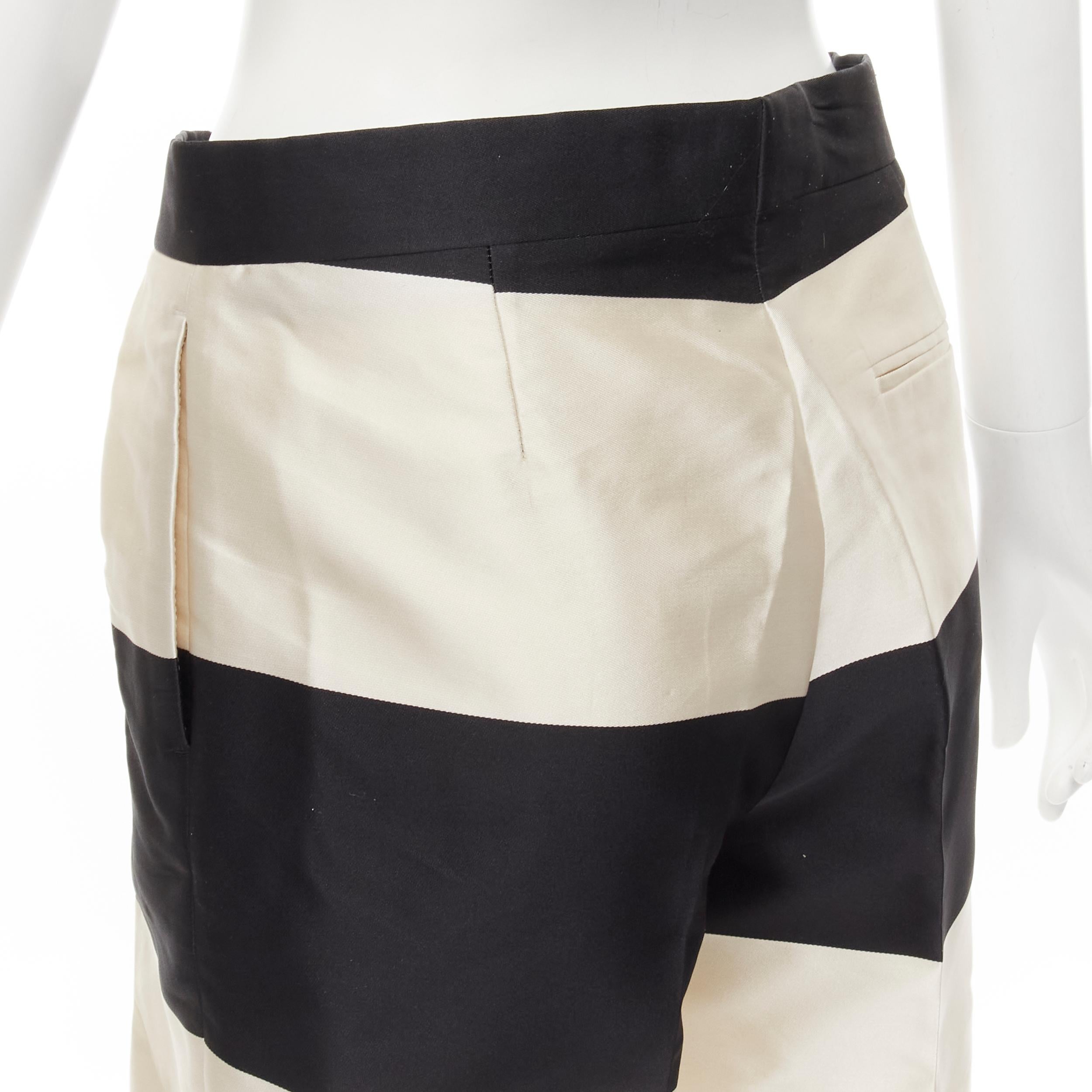 DRIES VAN NOTEN black white polyester silk striped pleat front shorts FR36 S For Sale 1