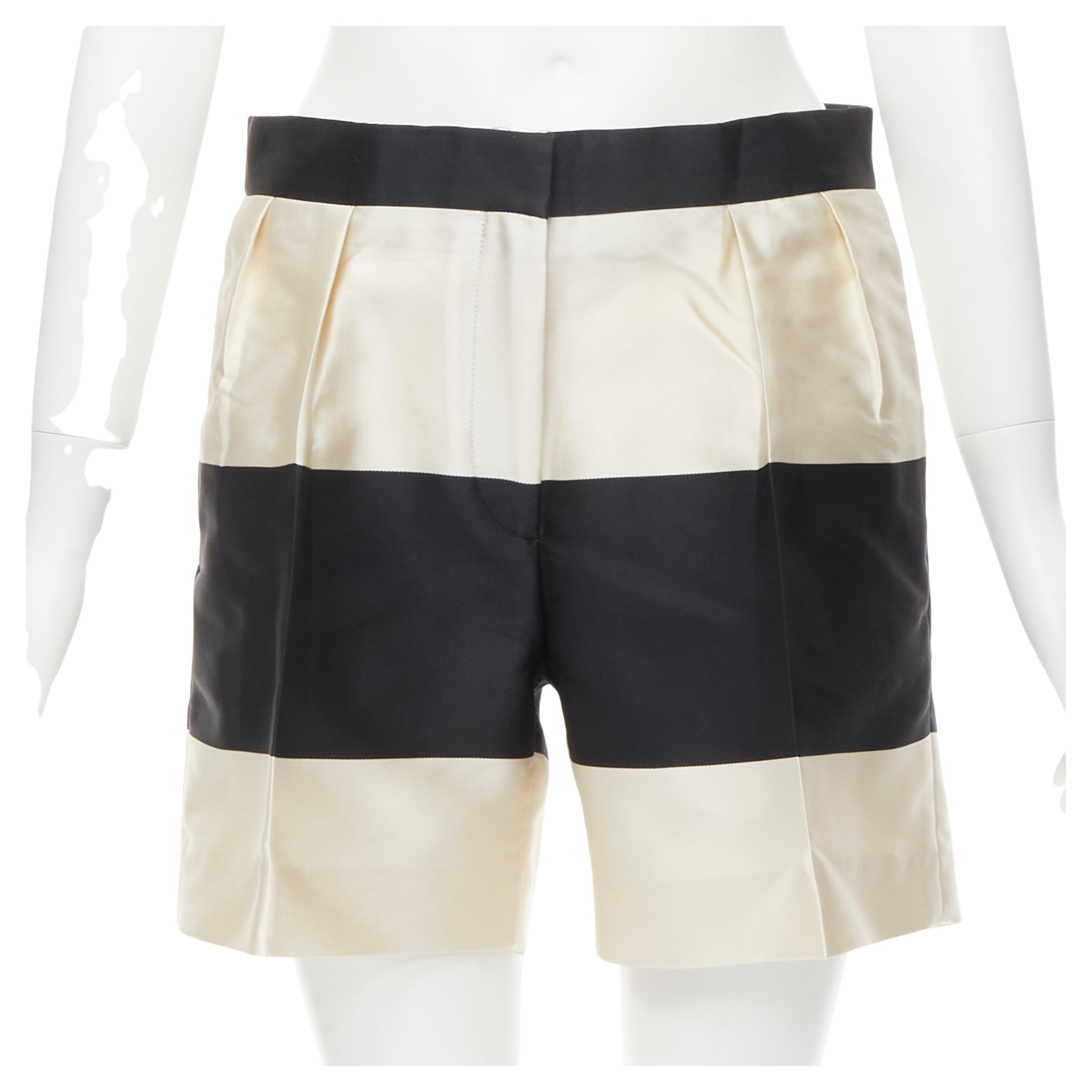 DRIES VAN NOTEN black white polyester silk striped pleat front shorts FR36 S For Sale