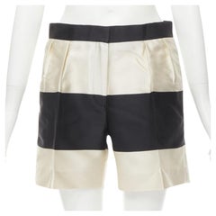 DRIES VAN NOTEN black white polyester silk striped pleat front shorts FR36 S