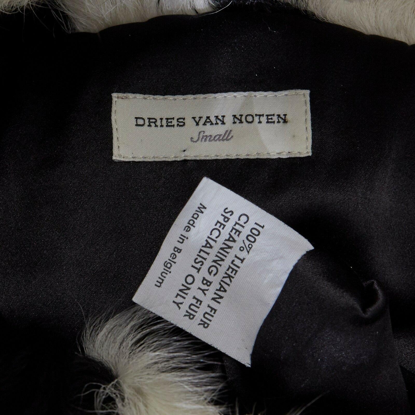 DRIES VAN NOTEN black white Tjekian goat fur high neck boxy sweater top S For Sale 3