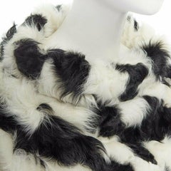 DRIES VAN NOTEN black white Tjekian goat fur high neck boxy sweater top S