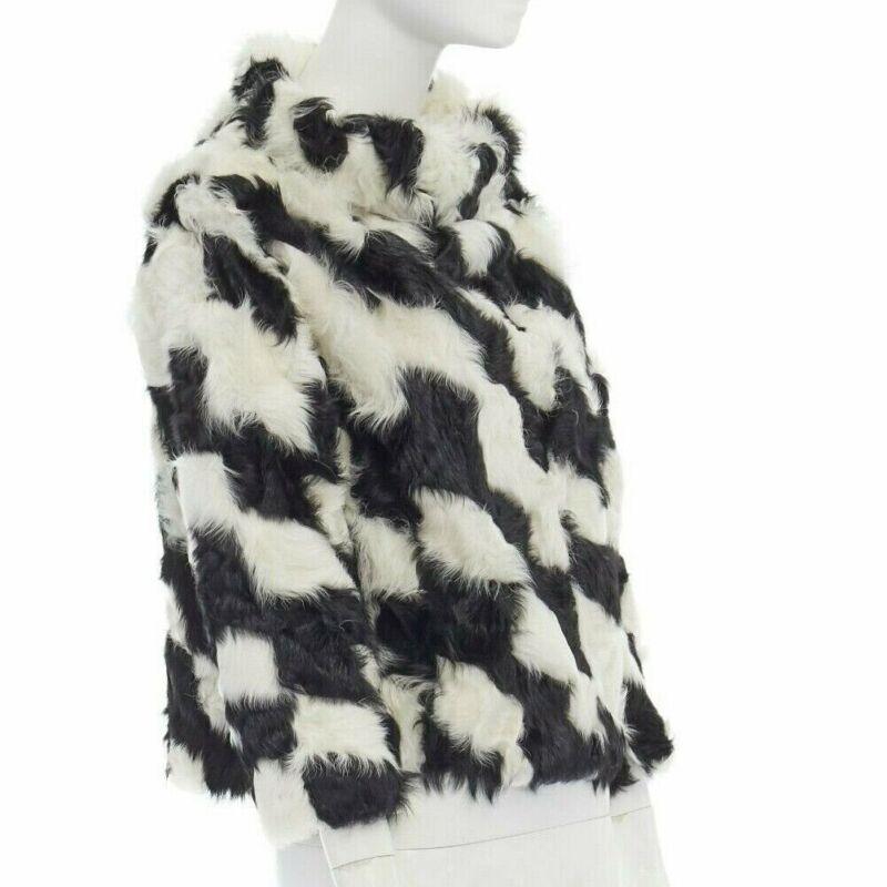 Black DRIES VAN NOTEN black white Tjekian goat fur high neck boxy sweater top S For Sale