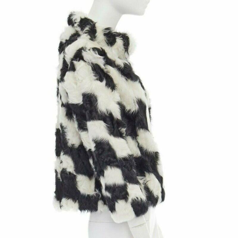 DRIES VAN NOTEN black white Tjekian goat fur high neck boxy sweater top S In Good Condition For Sale In Hong Kong, NT