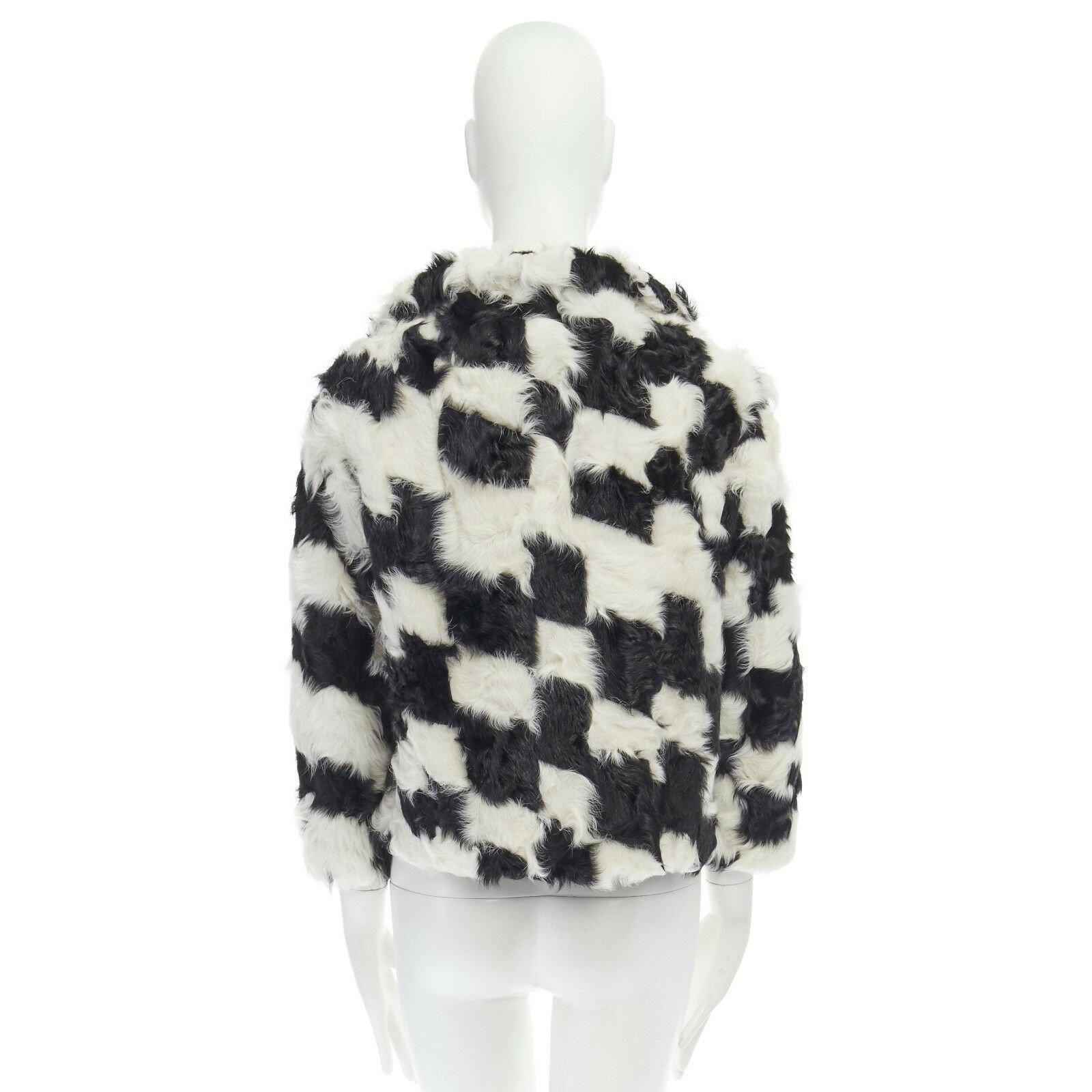 Gray DRIES VAN NOTEN black white Tjekian goat fur high neck boxy sweater top S For Sale