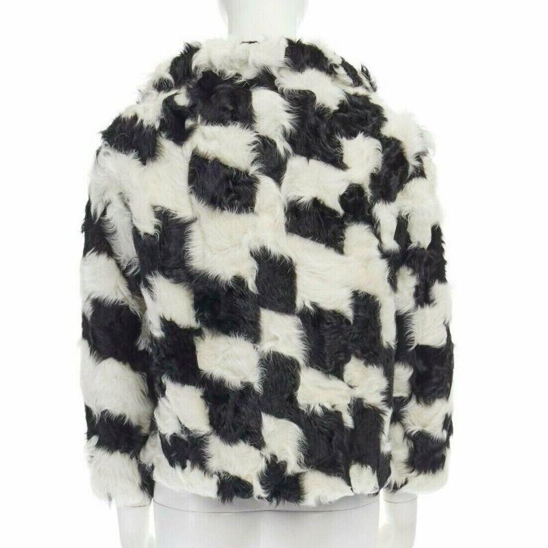 Women's DRIES VAN NOTEN black white Tjekian goat fur high neck boxy sweater top S For Sale