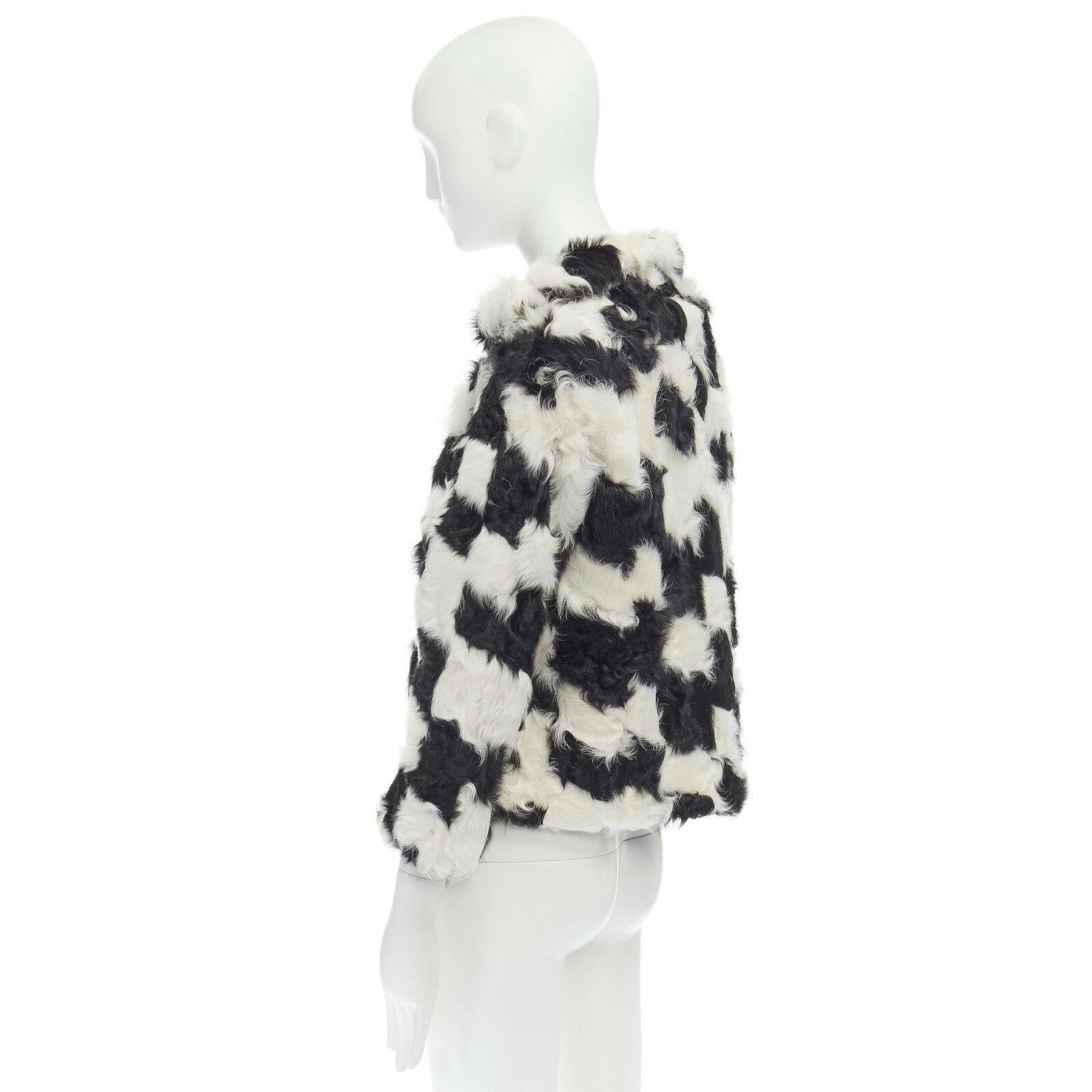 DRIES VAN NOTEN black white Tjekian goat fur high neck boxy sweater top S In Good Condition For Sale In Hong Kong, NT