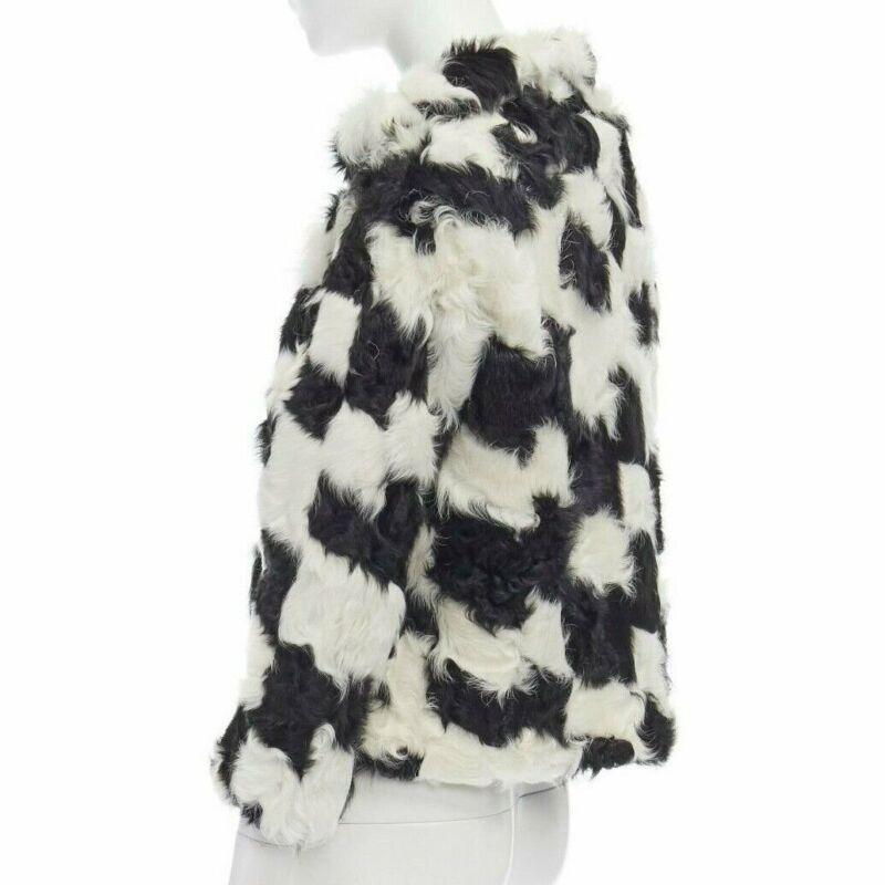 DRIES VAN NOTEN black white Tjekian goat fur high neck boxy sweater top S For Sale 1