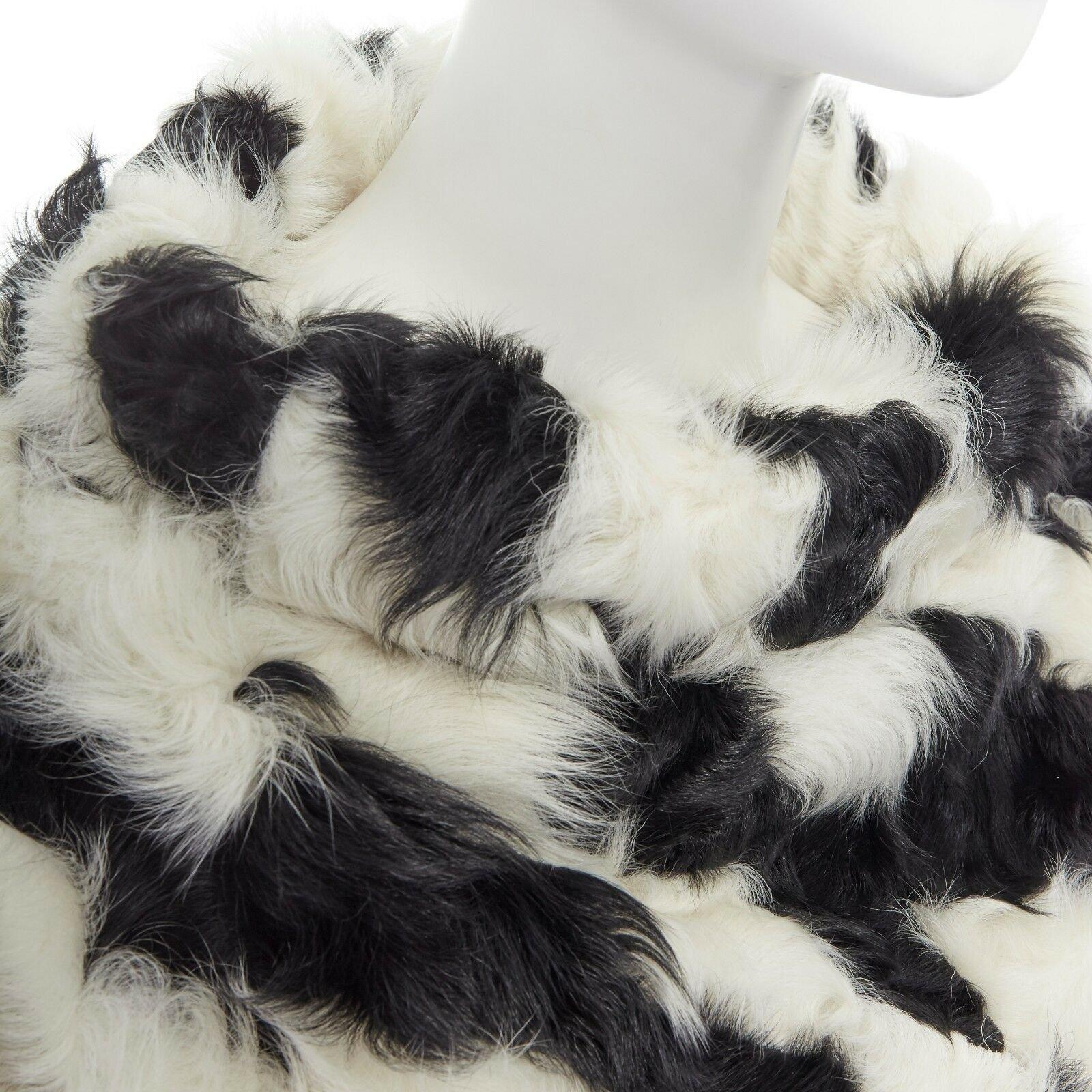 Women's DRIES VAN NOTEN black white Tjekian goat fur high neck boxy sweater top S For Sale