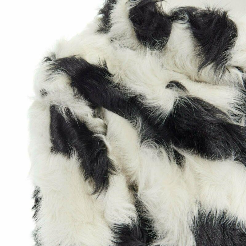 DRIES VAN NOTEN black white Tjekian goat fur high neck boxy sweater top S For Sale 2