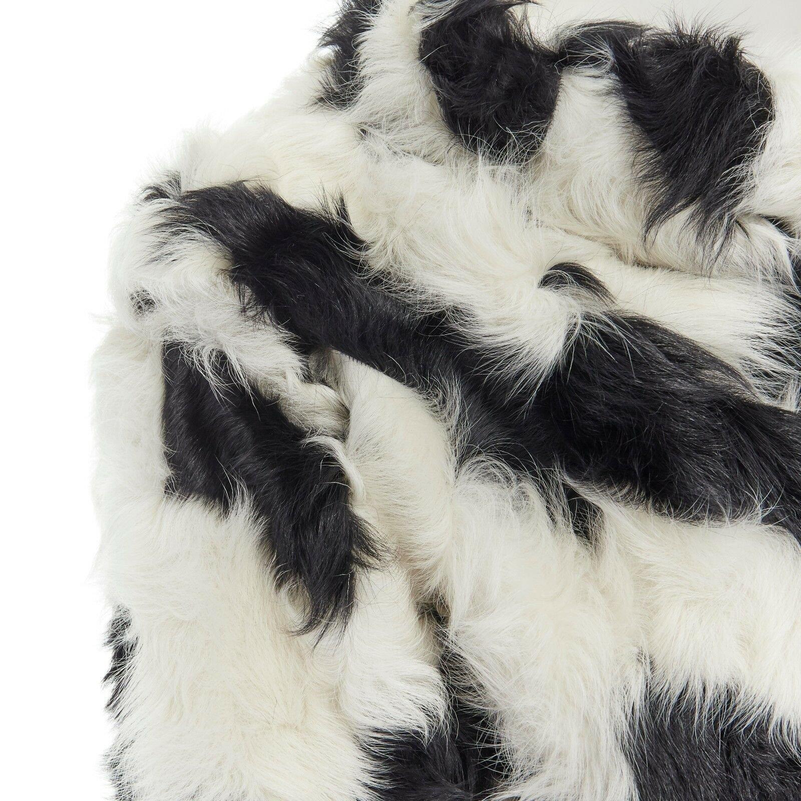 DRIES VAN NOTEN black white Tjekian goat fur high neck boxy sweater top S For Sale 1