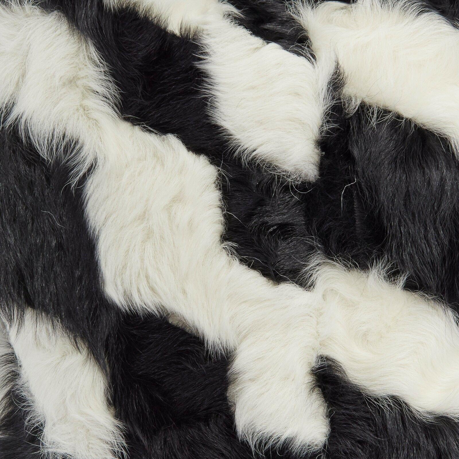 DRIES VAN NOTEN black white Tjekian goat fur high neck boxy sweater top S For Sale 2
