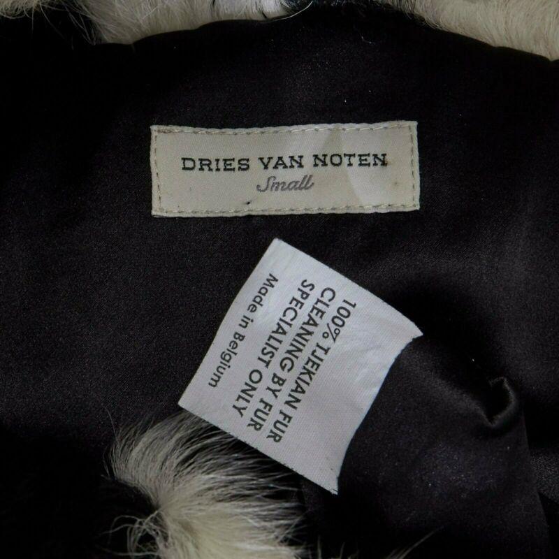 DRIES VAN NOTEN black white Tjekian goat fur high neck boxy sweater top S For Sale 4