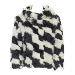 DRIES VAN NOTEN black white Tjekian goat fur high neck boxy sweater top S