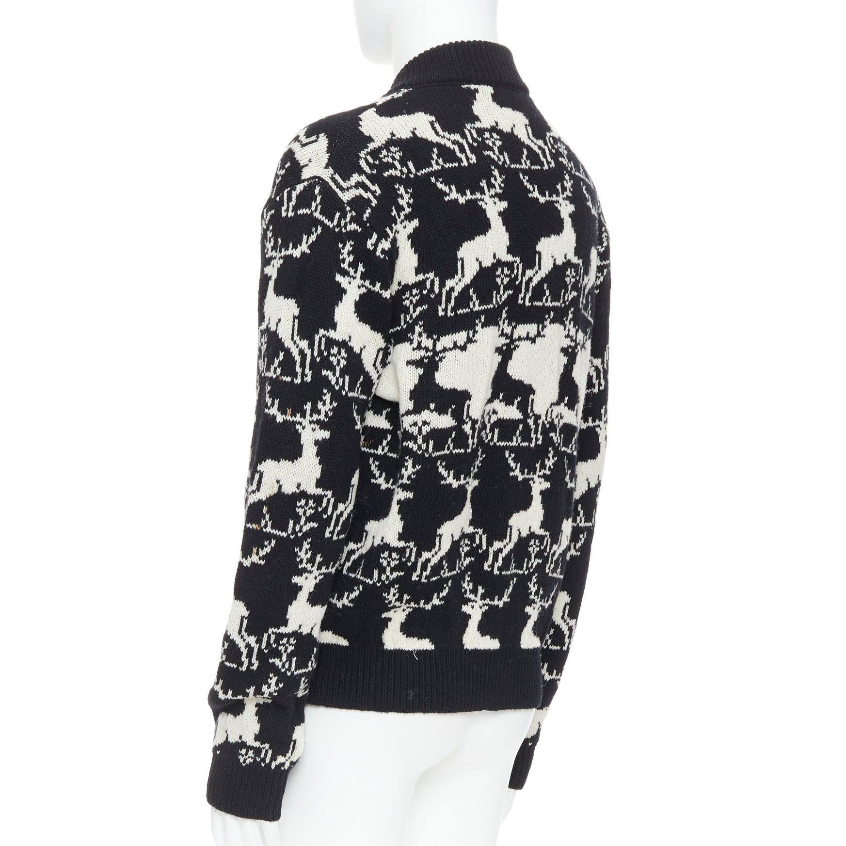 DRIES VAN NOTEN Veste zippée en laine de renne intarsia noir et blanc M en vente 2