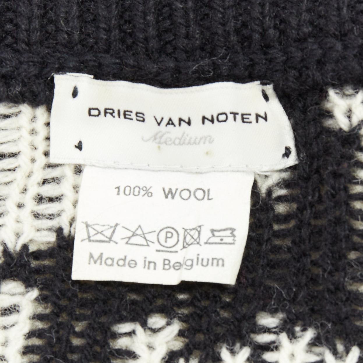 DRIES VAN NOTEN Veste zippée en laine de renne intarsia noir et blanc M en vente 4