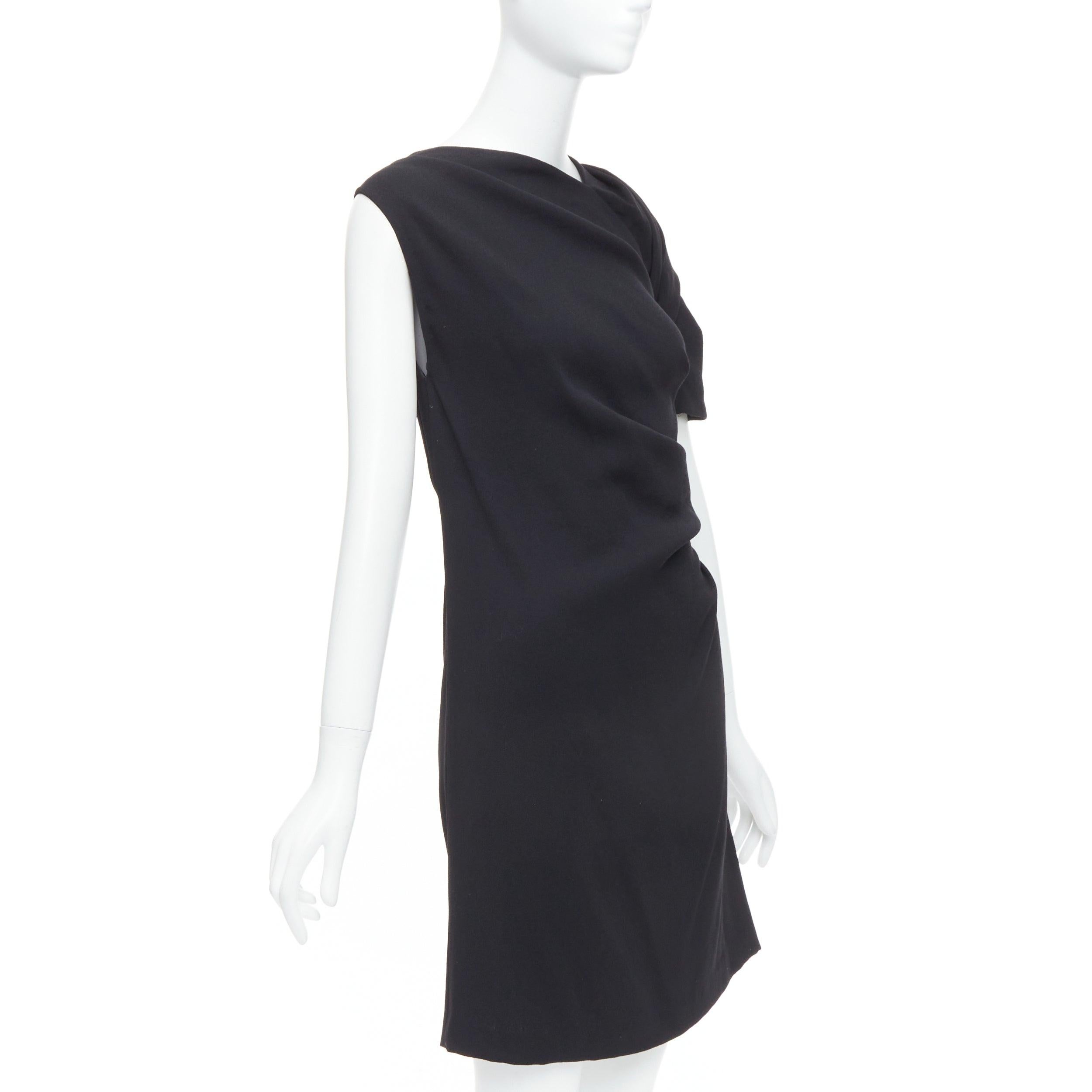 Black DRIES VAN NOTEN black wool blend asymmetric sleeve drape dress FR36 S For Sale