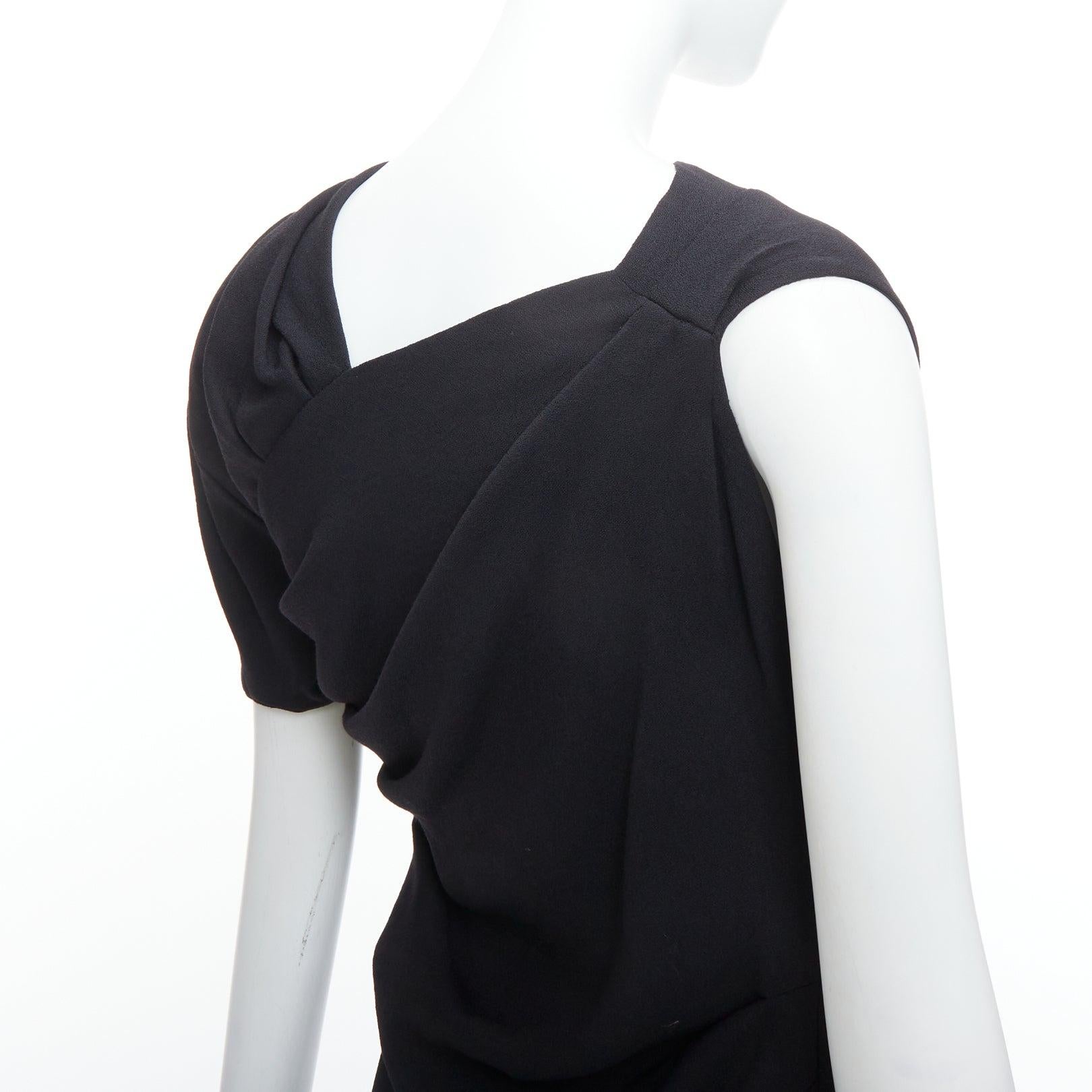DRIES VAN NOTEN black wool blend asymmetric sleeve drape dress FR36 S For Sale 2