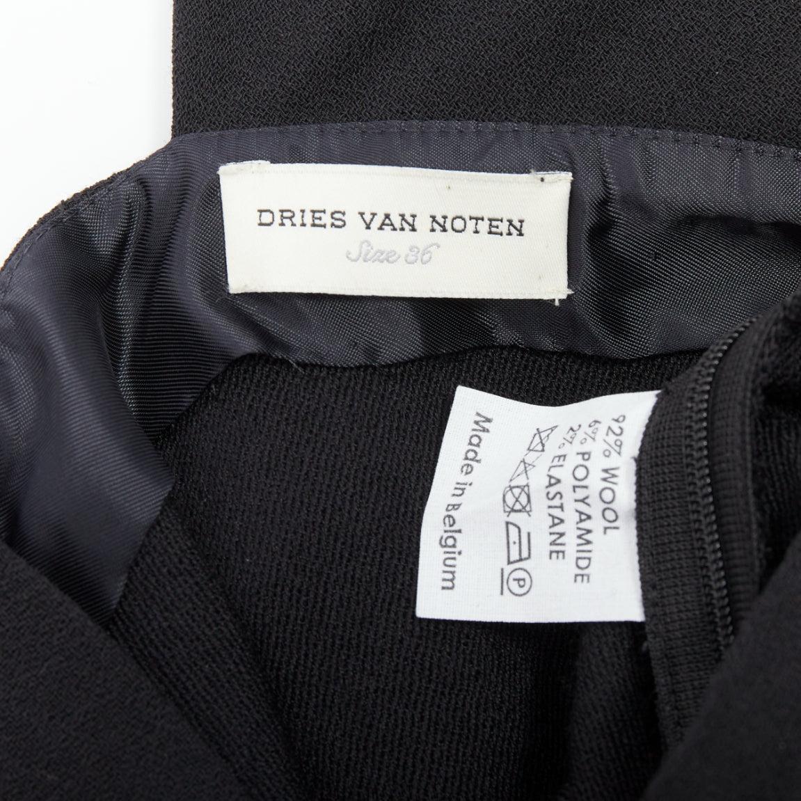DRIES VAN NOTEN black wool blend asymmetric sleeve drape dress FR36 S For Sale 3