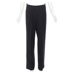 DRIES VAN NOTEN pantalon large en laine noire et coton plissé sur le devant FR38 M