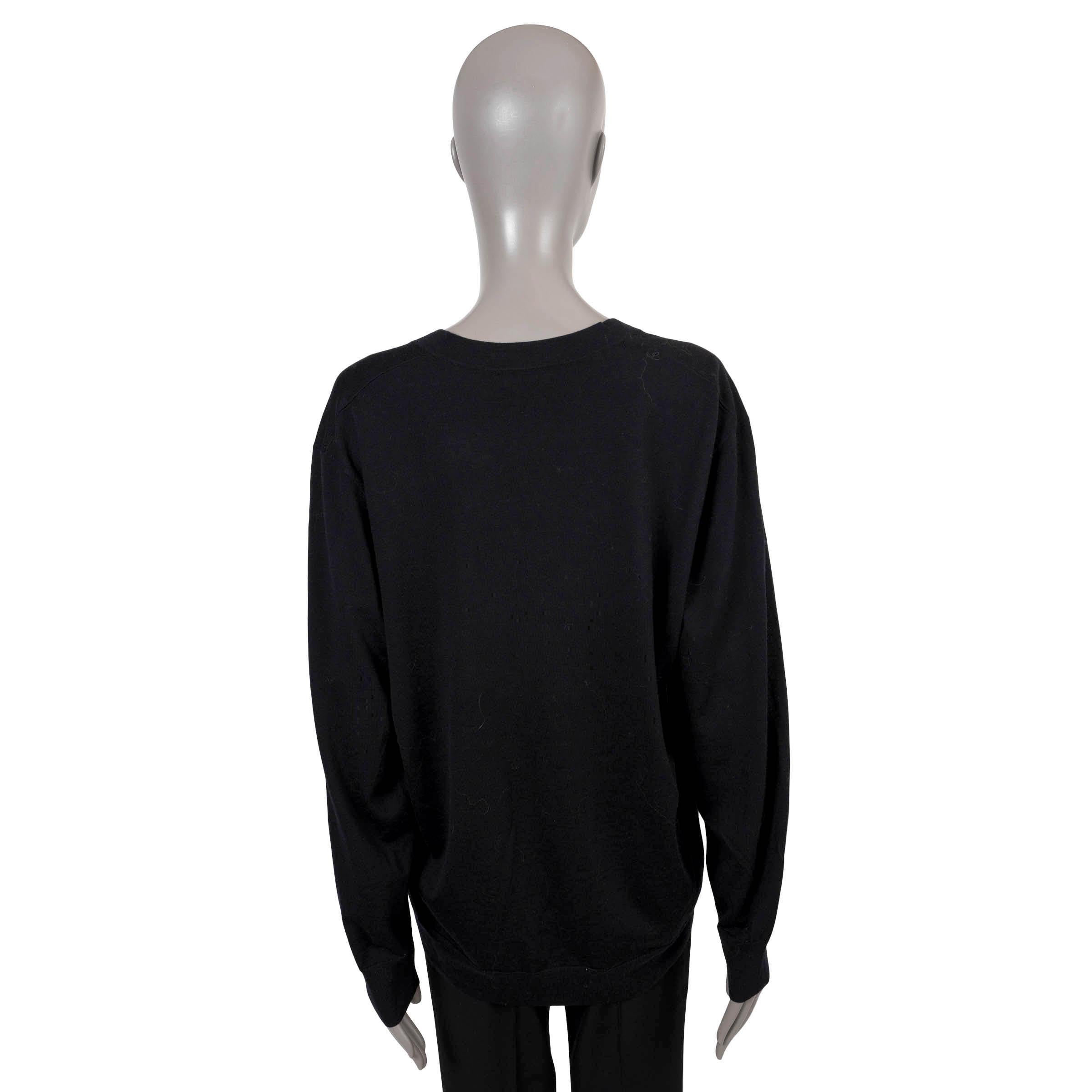 Black DRIES VAN NOTEN black wool TUNA V-NECK Sweater L For Sale