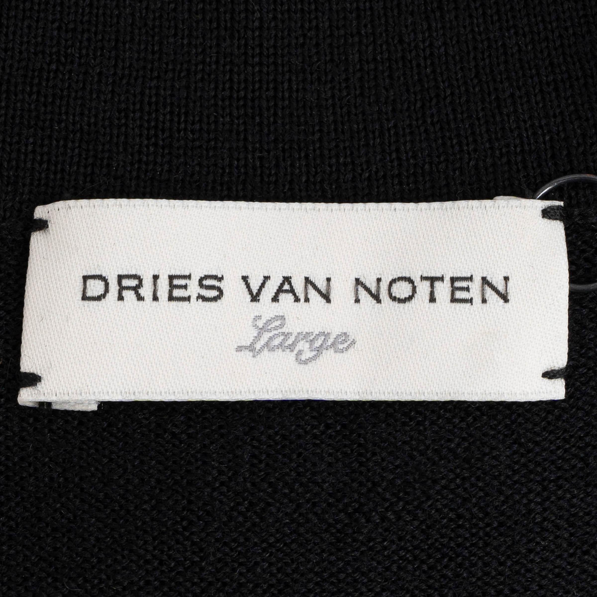 DRIES VAN NOTEN black wool TUNA V-NECK Sweater L For Sale 1