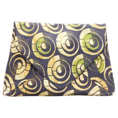 DRIES VAN NOTEN black yellow ethnic geometric swirl envelope clutch bag