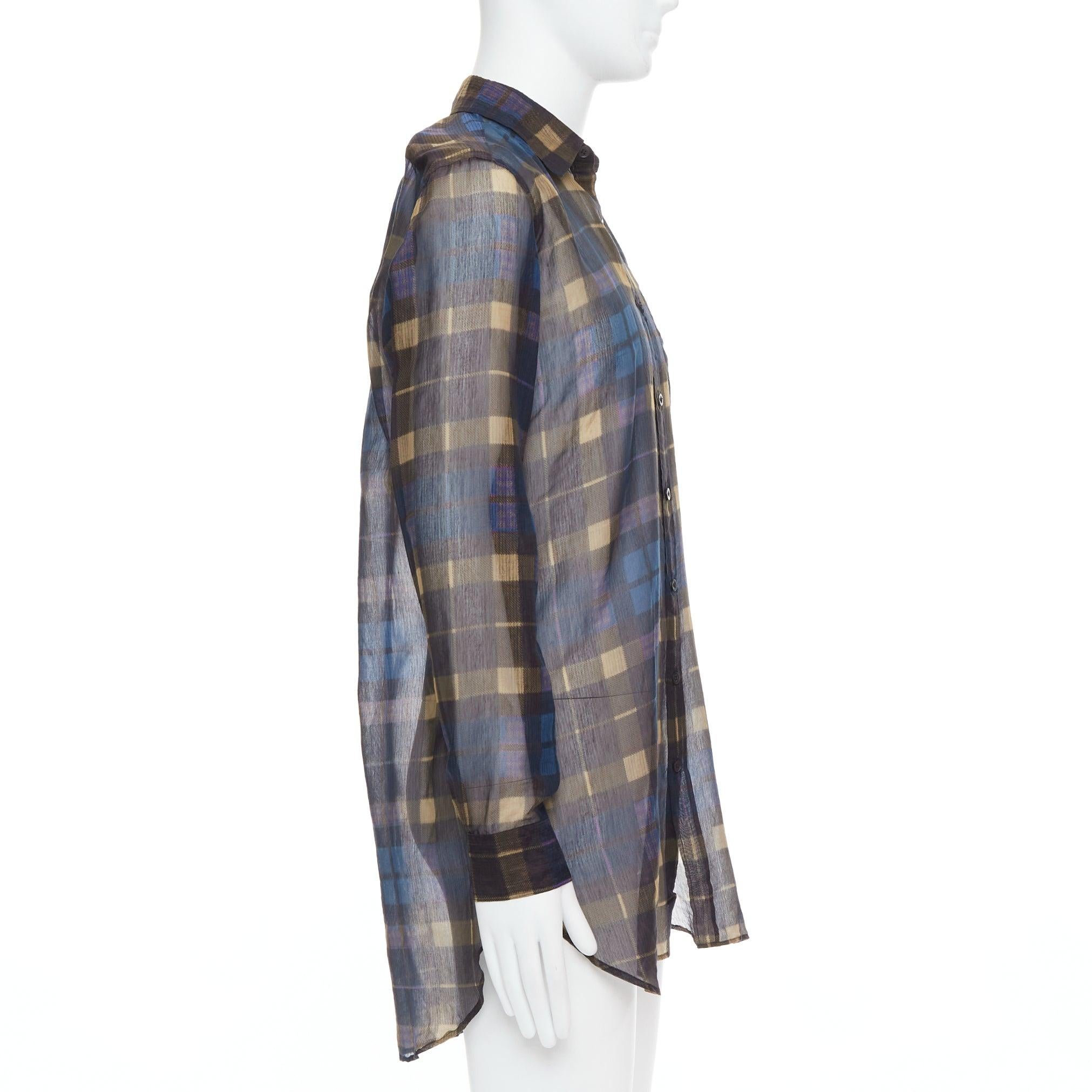 DRIES VAN NOTEN camicia a quadri in cotone e seta blu beige IT48 M. In condizioni ottime in vendita a Hong Kong, NT