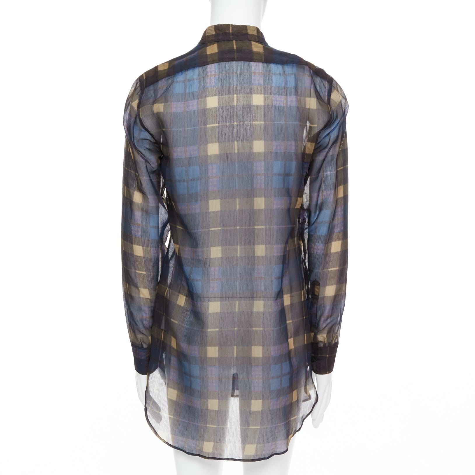 Uomo DRIES VAN NOTEN camicia a quadri in cotone e seta blu beige IT48 M. in vendita
