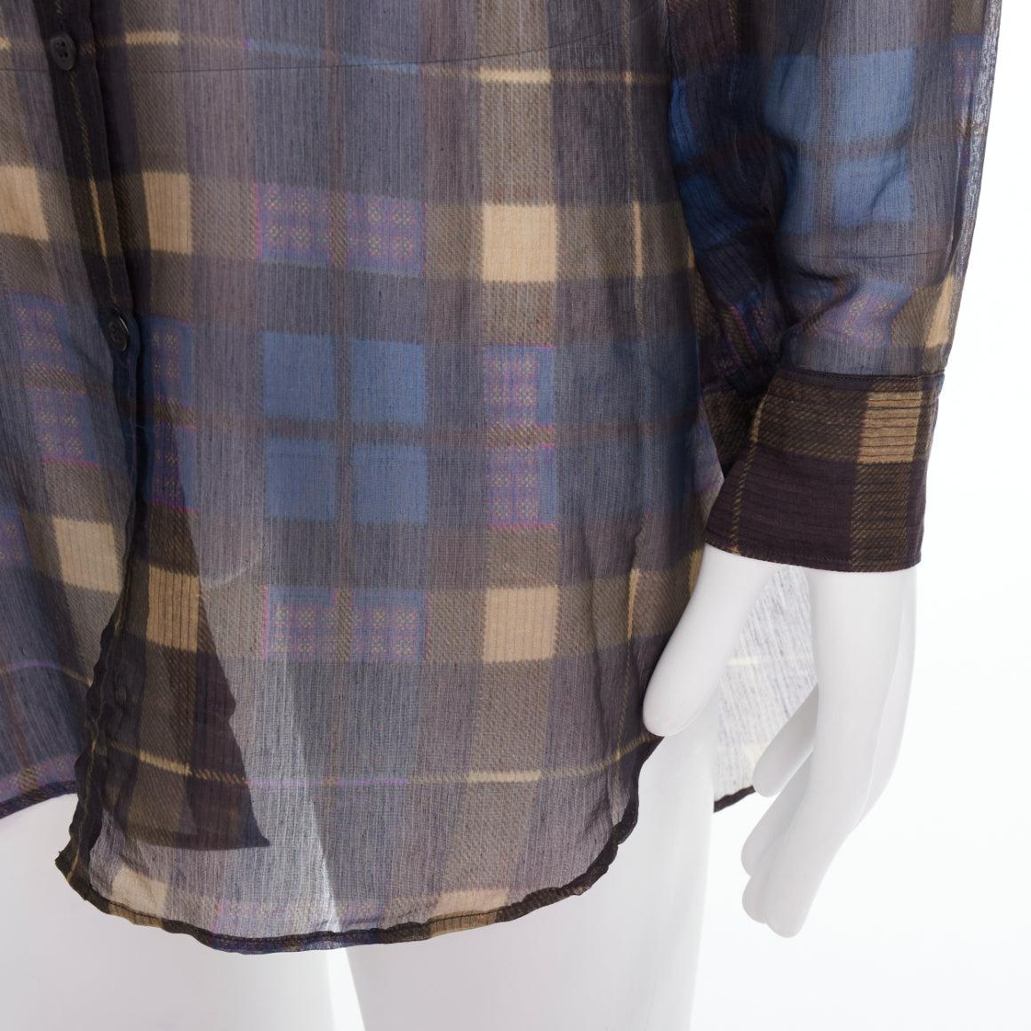 DRIES VAN NOTEN camicia a quadri in cotone e seta blu beige IT48 M. in vendita 2