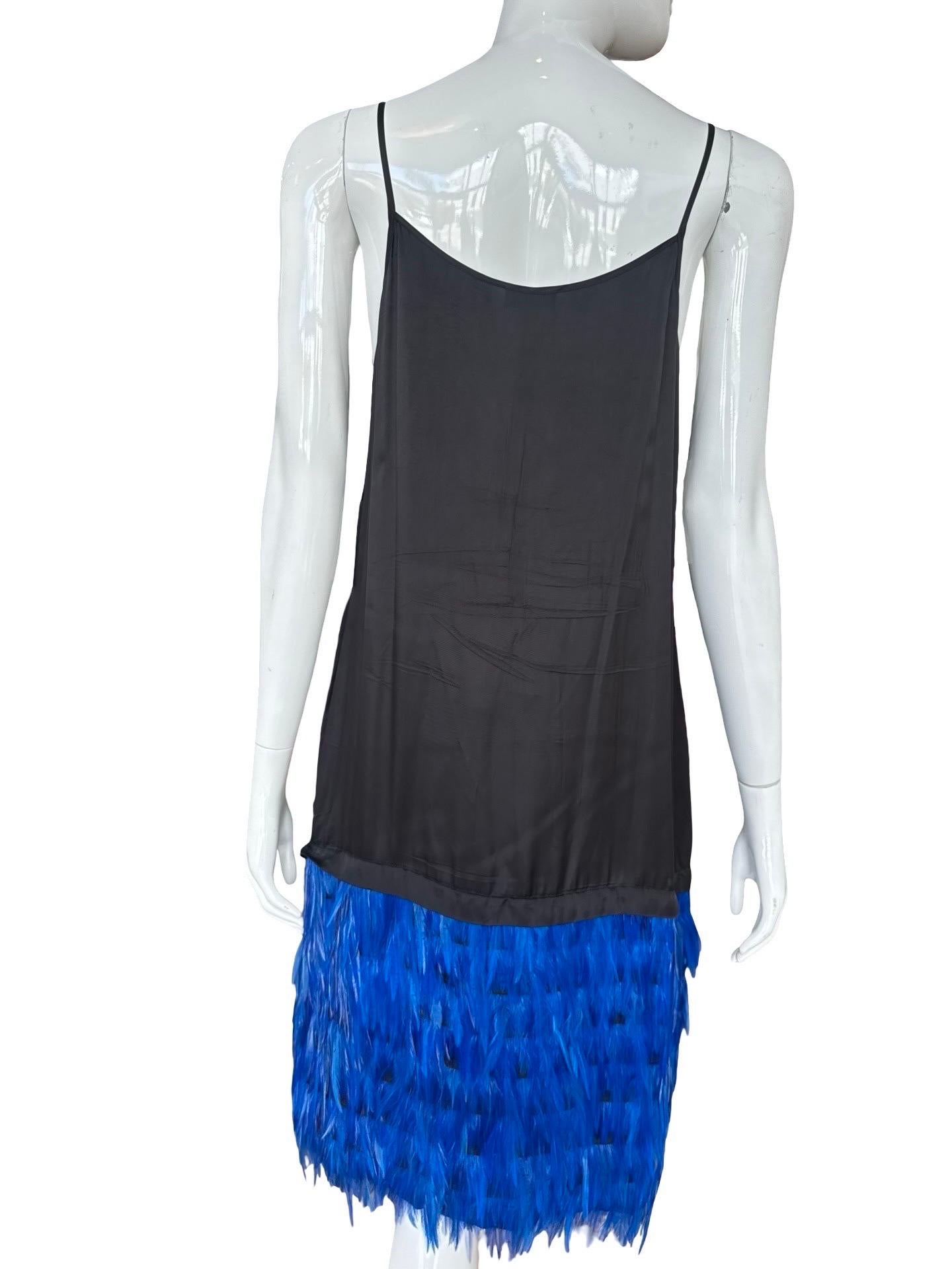Dries van Noten Blue Feather Slip Dress In Excellent Condition For Sale In Miami, FL