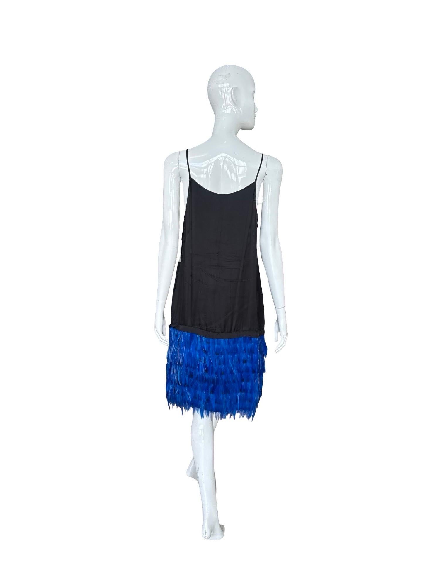 Women's Dries van Noten Blue Feather Slip Dress For Sale