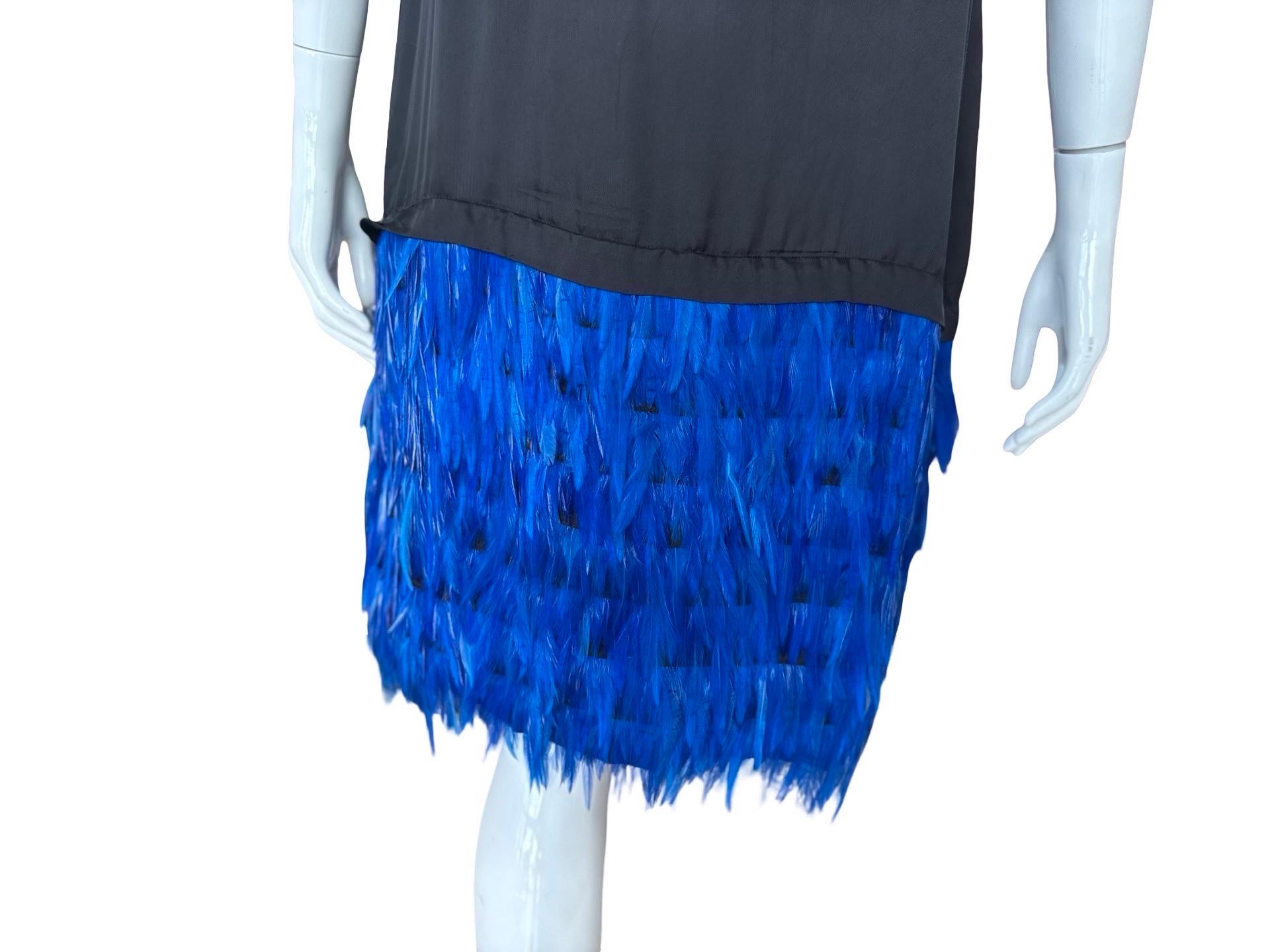 Dries van Noten Blue Feather Slip Dress For Sale 1