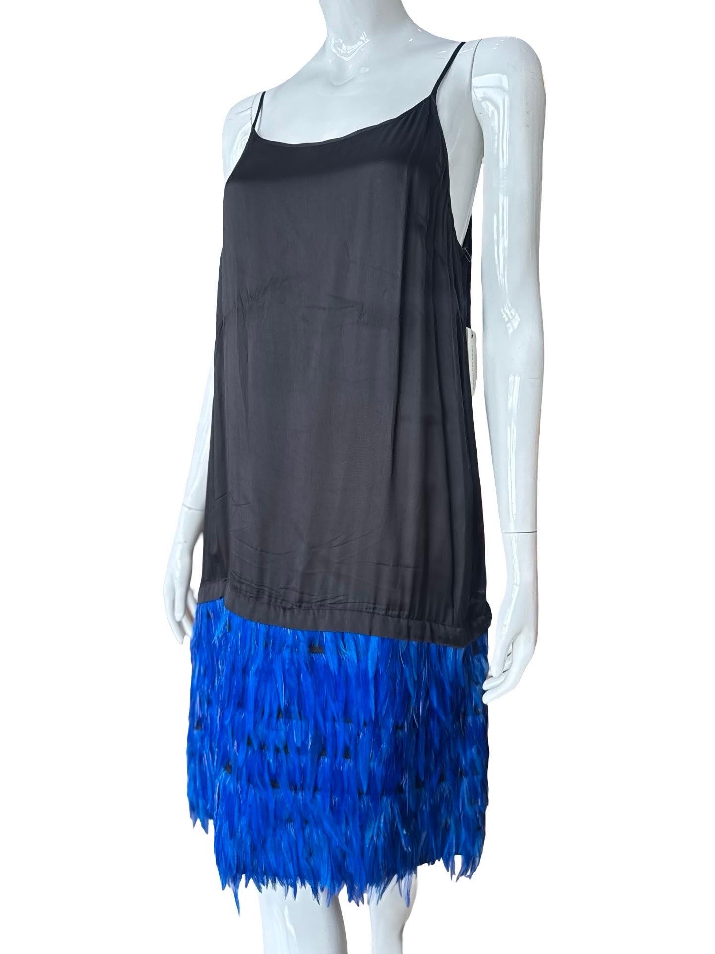 Dries van Noten Blue Feather Slip Dress For Sale 2