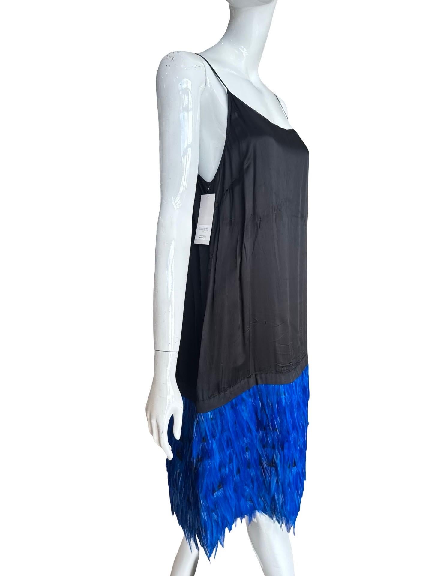 Dries van Noten Blue Feather Slip Dress For Sale 3