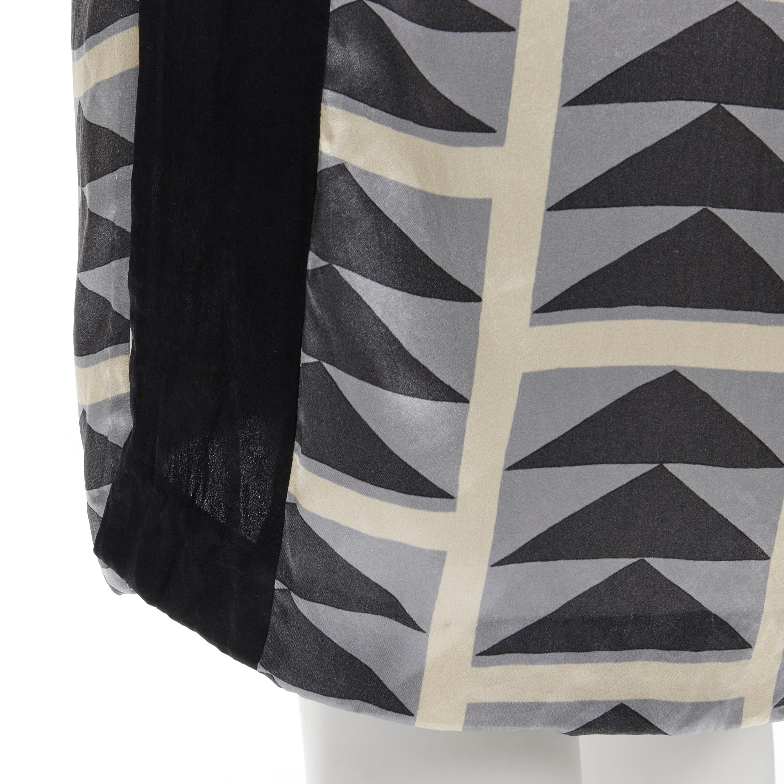 DRIES VAN NOTEN blue grey geometric print asymmetric draped sleeve dress FR36 S For Sale 3