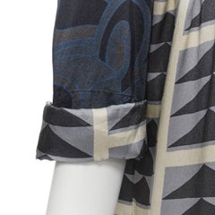 DRIES VAN NOTEN blue grey geometric print asymmetric draped sleeve dress FR36 S