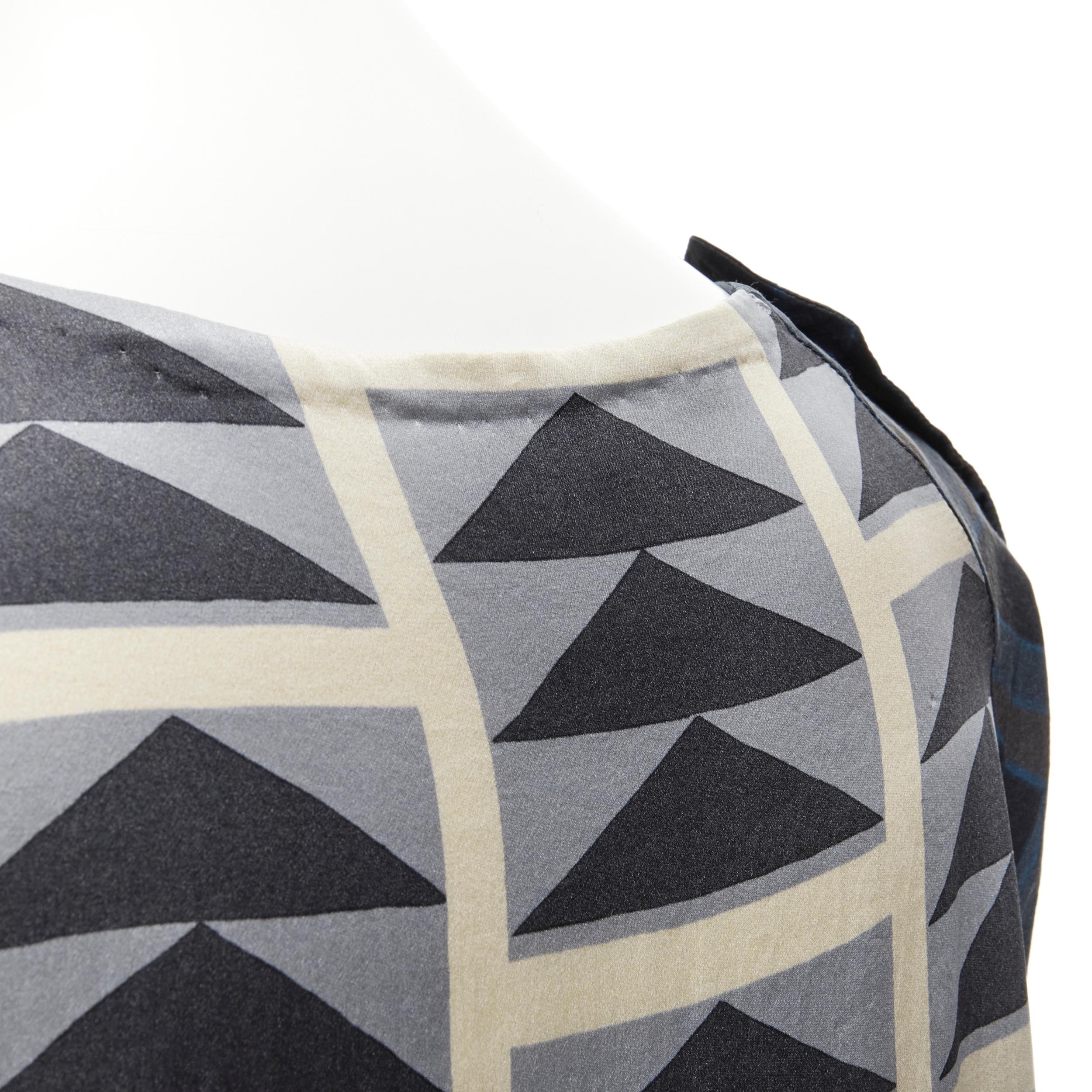 DRIES VAN NOTEN blue grey geometric print asymmetric draped sleeve dress FR36 S For Sale 2